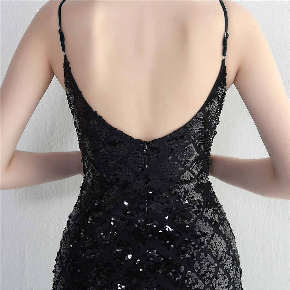 Sequined Strap Slit Bodycon Sexy Long Evening Dress 33