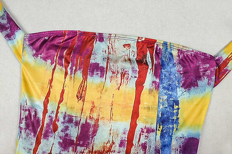 Color Block Print Women's Slim Waist Trendy A-Line Short Dress 12