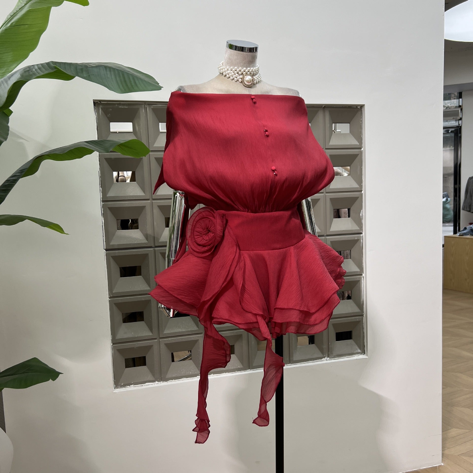 Off-Shoulder Bubble Sleeve Floral Mini Dress with Matching Shorts