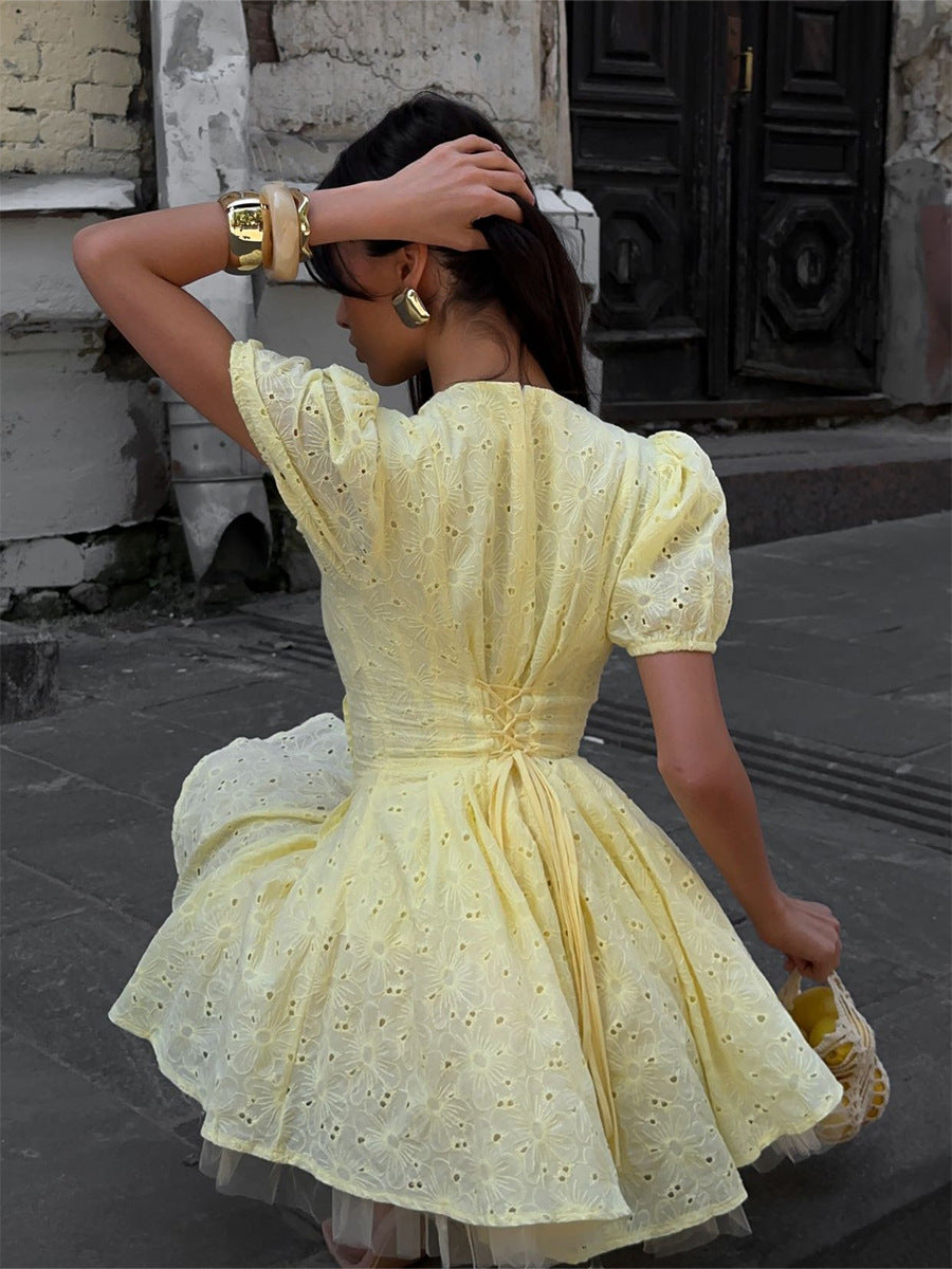 Women Summer Lace-Up Sexy Embroidered Dress 3