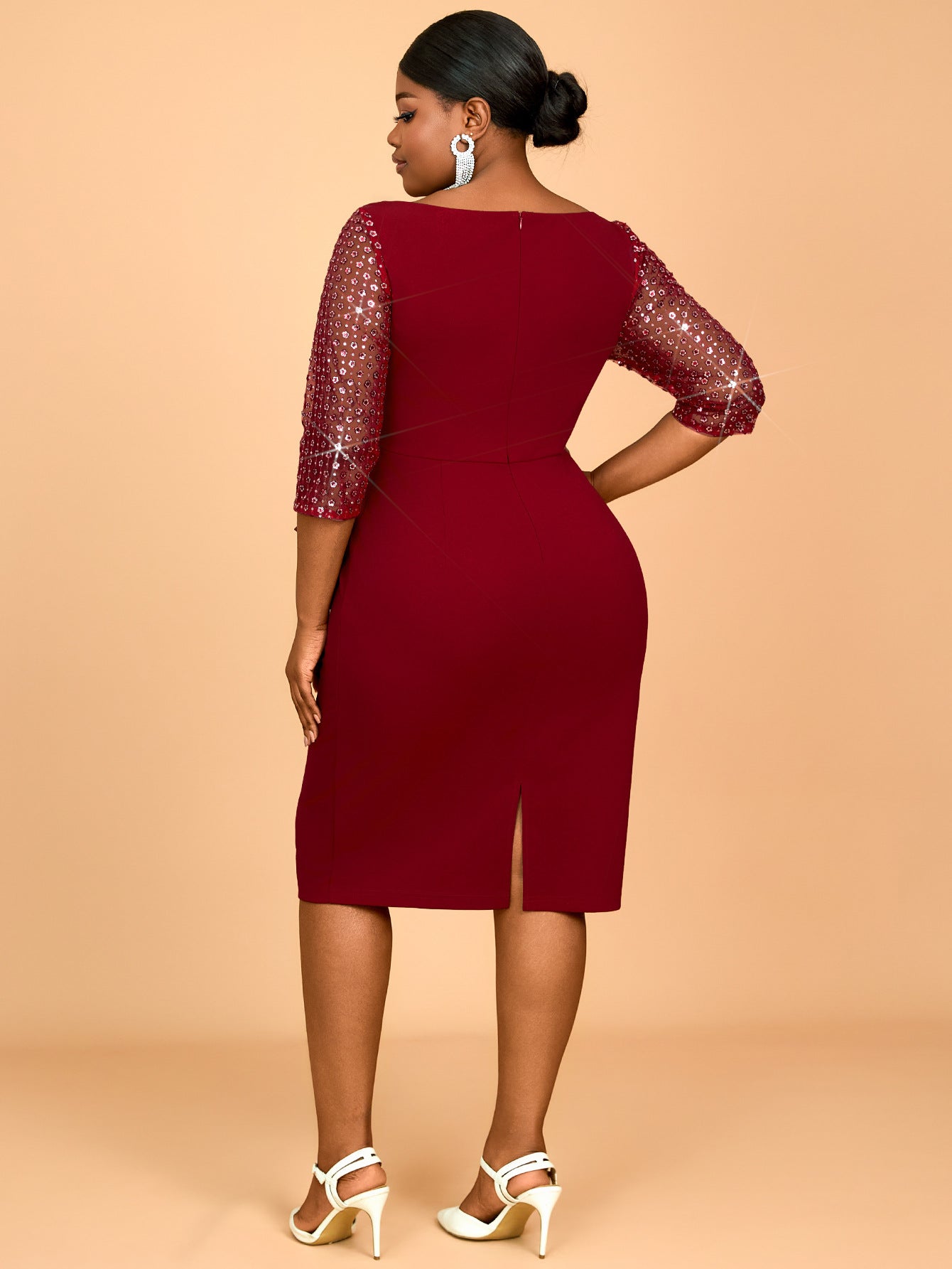 Summer U-Neck Sequin Formal Ruffle Plus Size Bodycon Party Dress 5