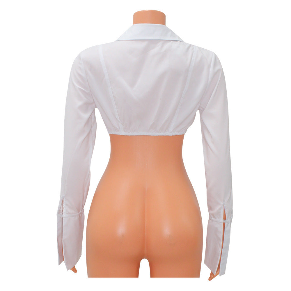 Spring Women's Sexy Long Sleeve White Shirt Women's cropped inspired design Top 11