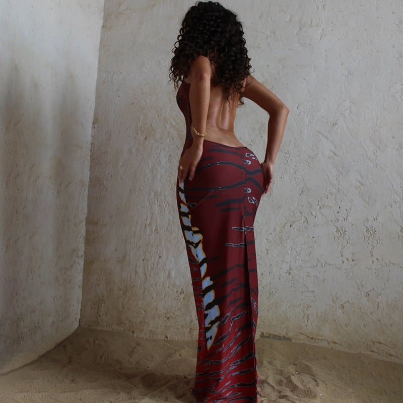 Women Fall Sexy Printed Backless Bodycon Dress 4