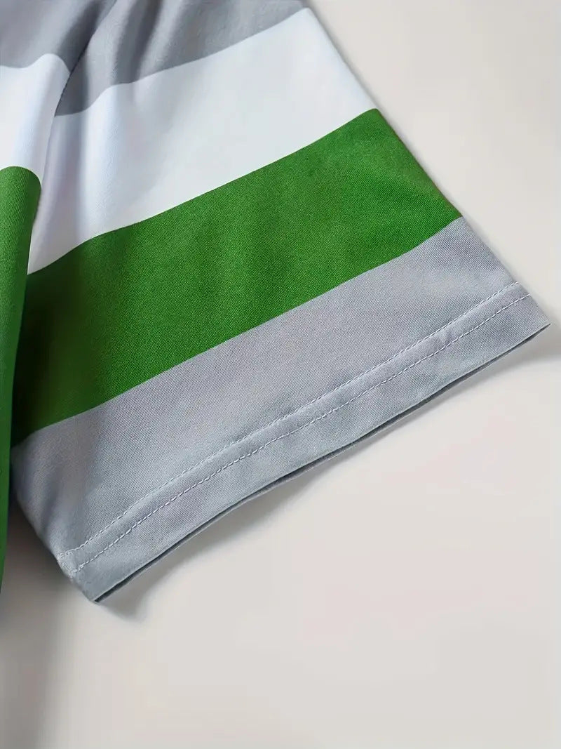 Women's Striped Print Short-Sleeve Sporty Two-Piece Shorts Set 22