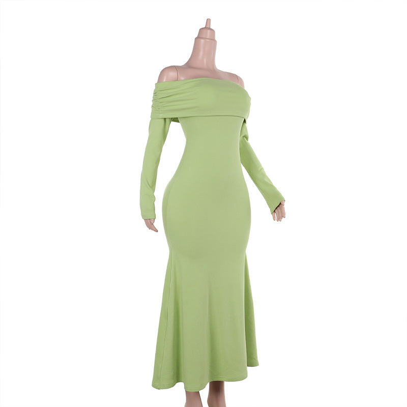 Women Off Shoulder Gathered Long-sleeved Bodycon Dress 7