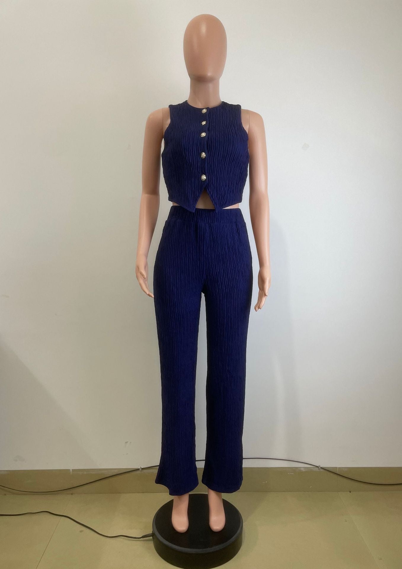 Women's Fashion Slim Vest High Waist Wide Leg Pants Two-Piece Set 8