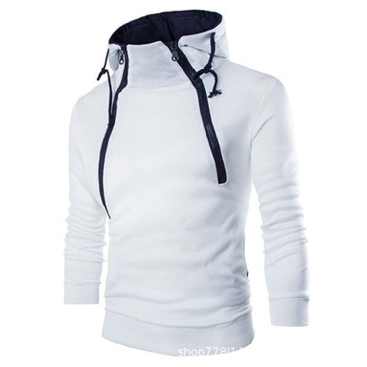Spring Autumn Fashion Double Zipper Contrasting Hooded Men's Fleece Hoodies