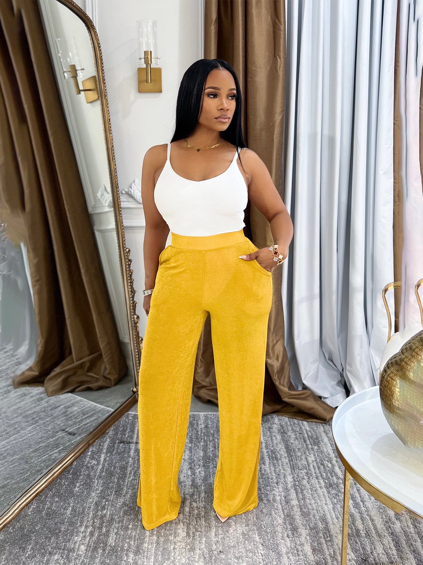 Fashion Casual Women's Loose High Waist Wide Leg Pants Elegant Career Trousers 4