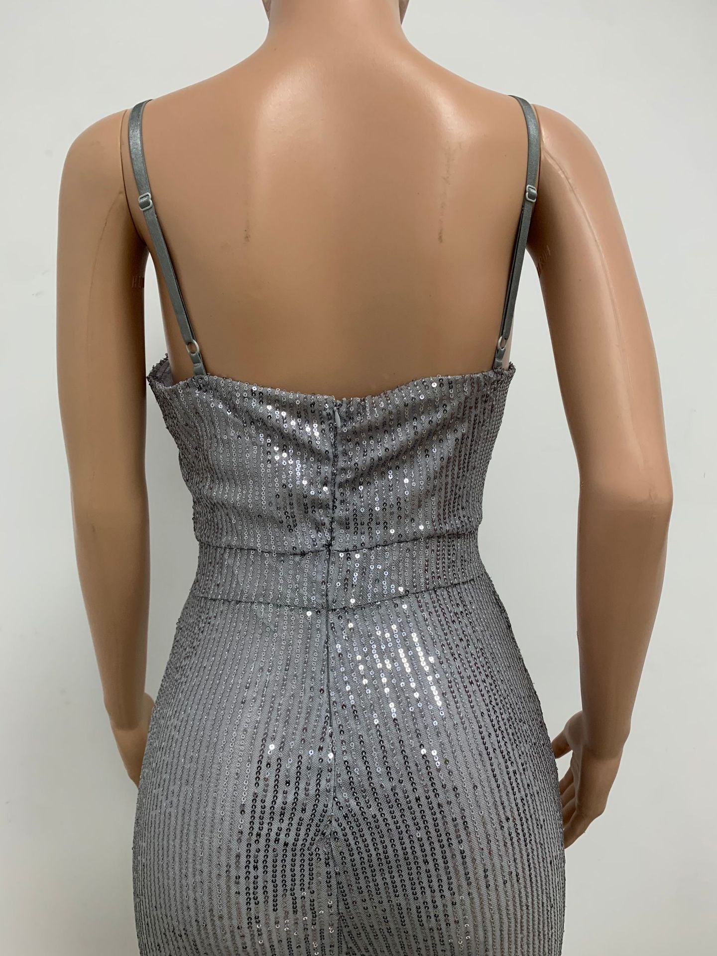Deep V Neck Low Back Sleeveless Chic Sequined Straps Elegant Women's Party Jumpsuit 127