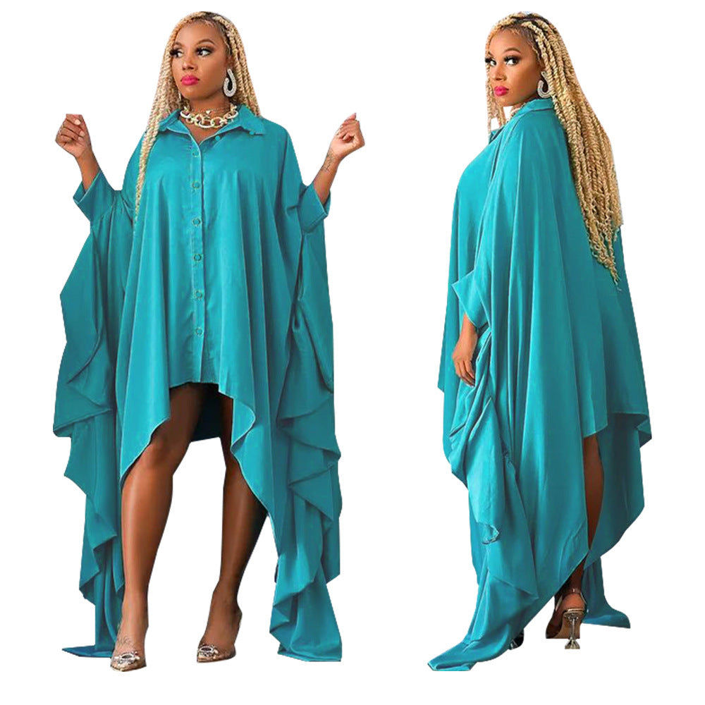 Plus Size Women's Autumn and Winter Fashion Irregular Cardigan Solid Color Loose Dress 9