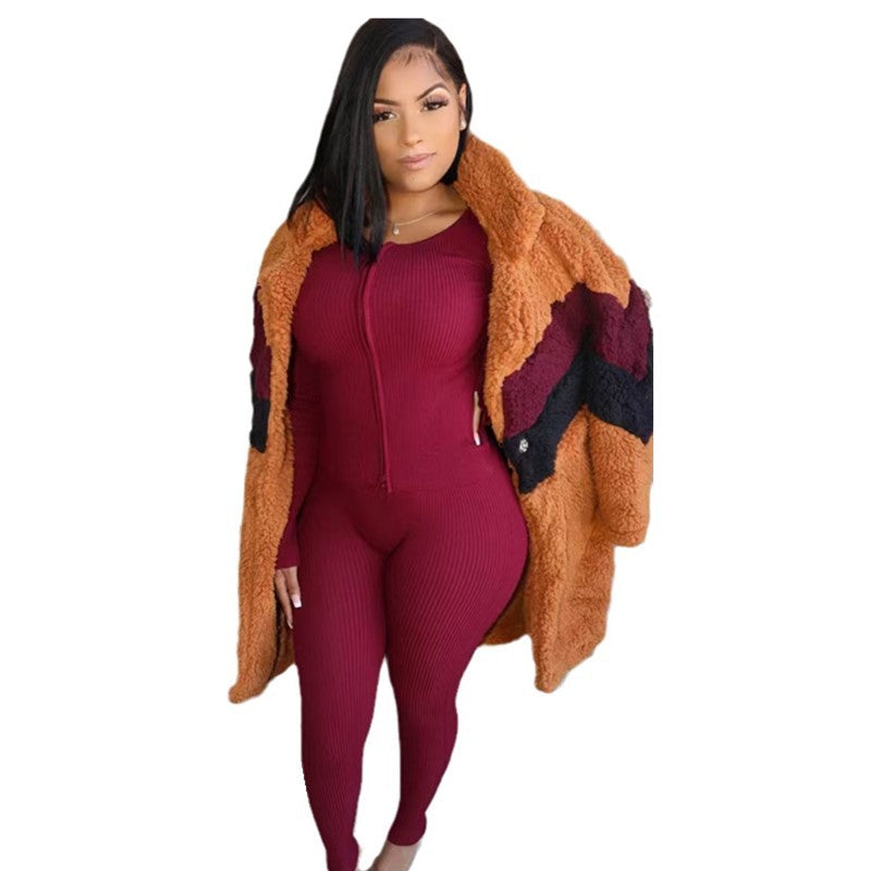 Women Winter Plush Patchwork Warm Jacket 5