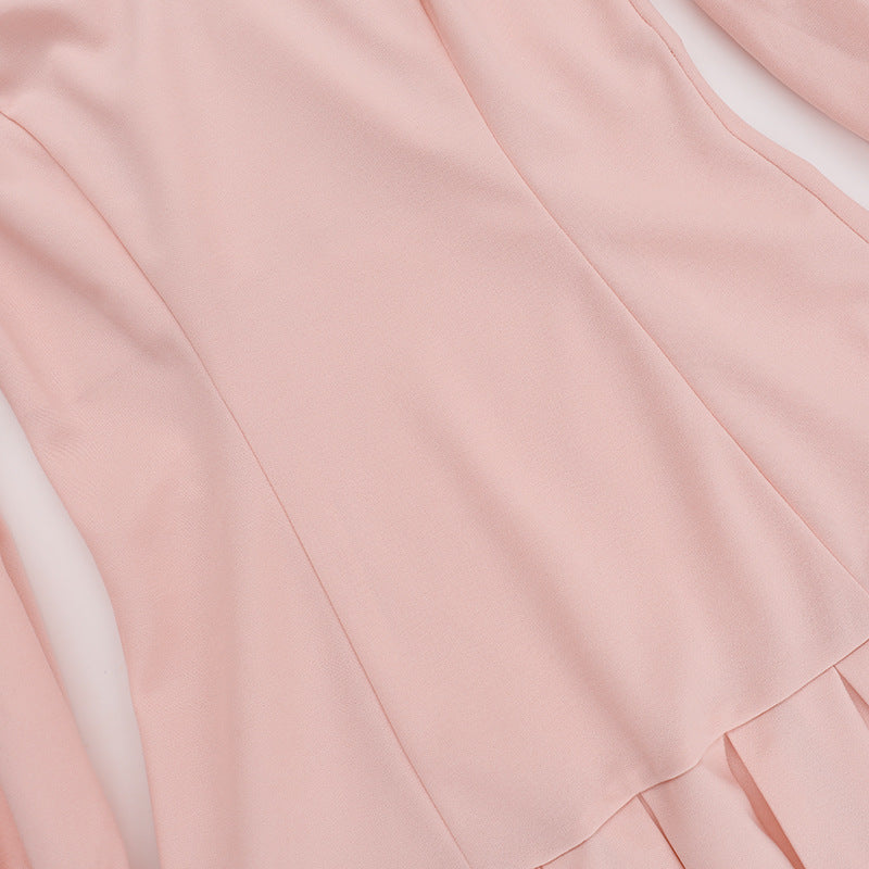 Women autumn sexy Off Shoulder lantern sleeve pleated dress 9