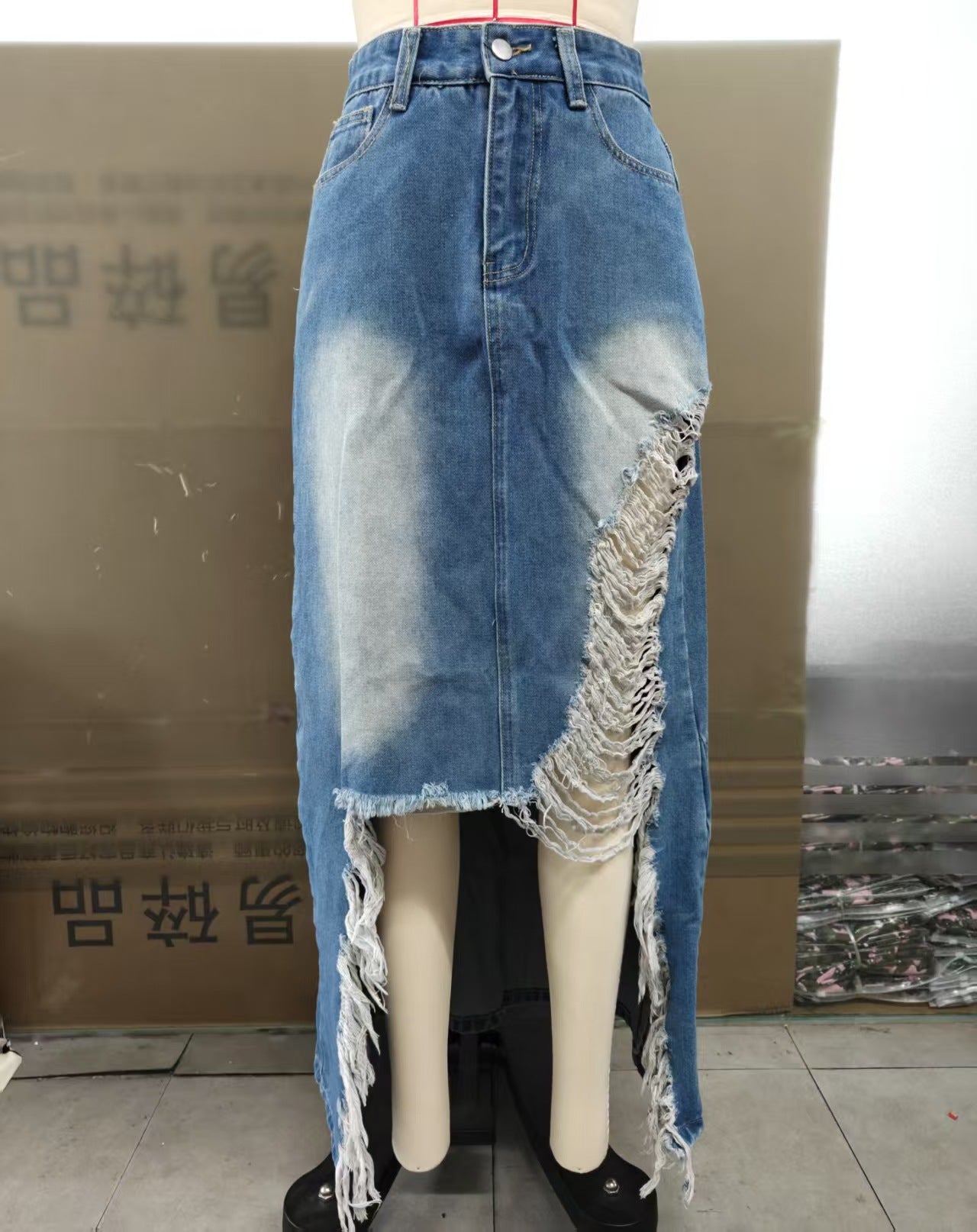 Women Summer Raw Edge Ripped Slit Bodycon Skirt 9