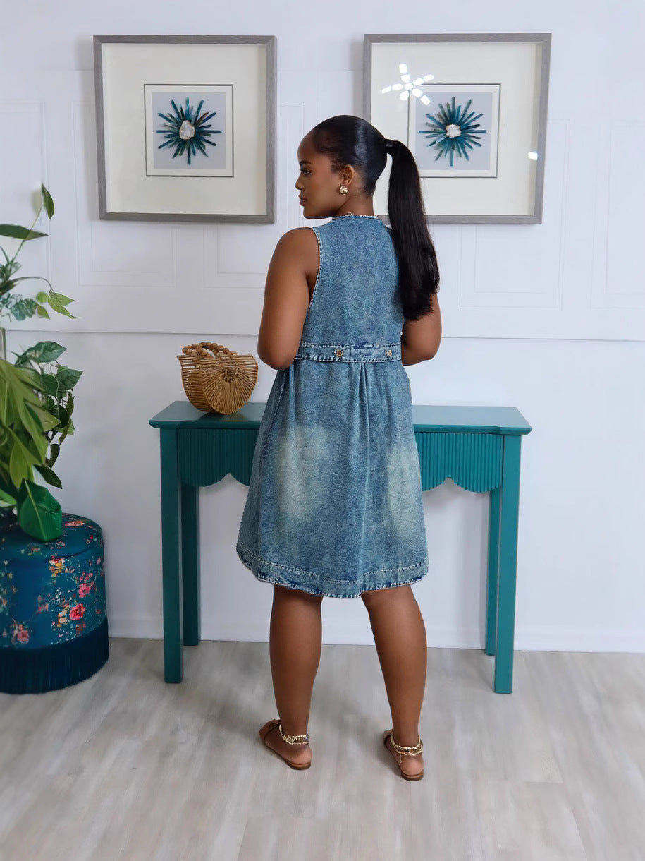Fashion casual Sleeveless denim dress