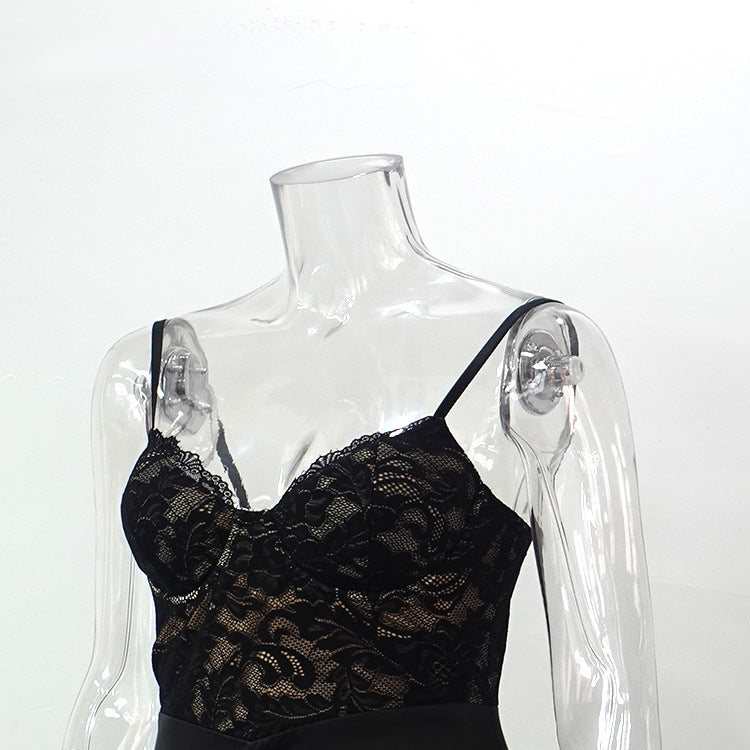 Women summer lace sexy suspender fishtail dress 7