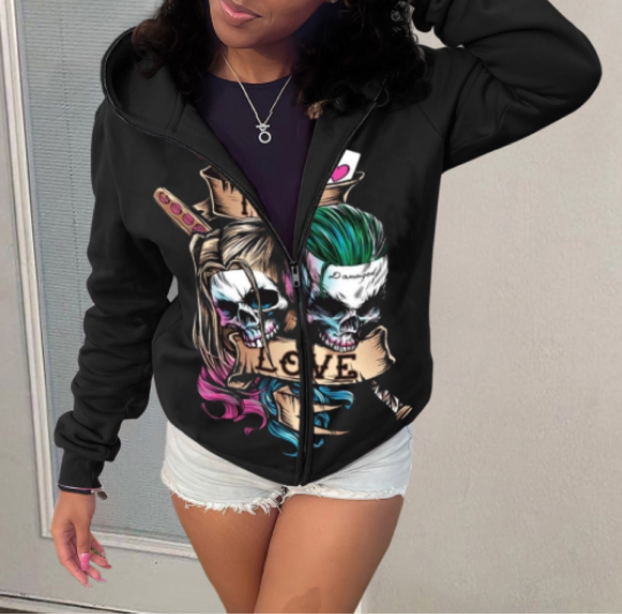 Autumn And Winter Women's Zipper Printed Long Sleeve Hoodies 3