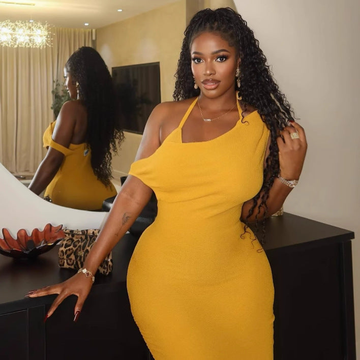 African Women Style One-Shoulder Sleeveless Backless Dress 4