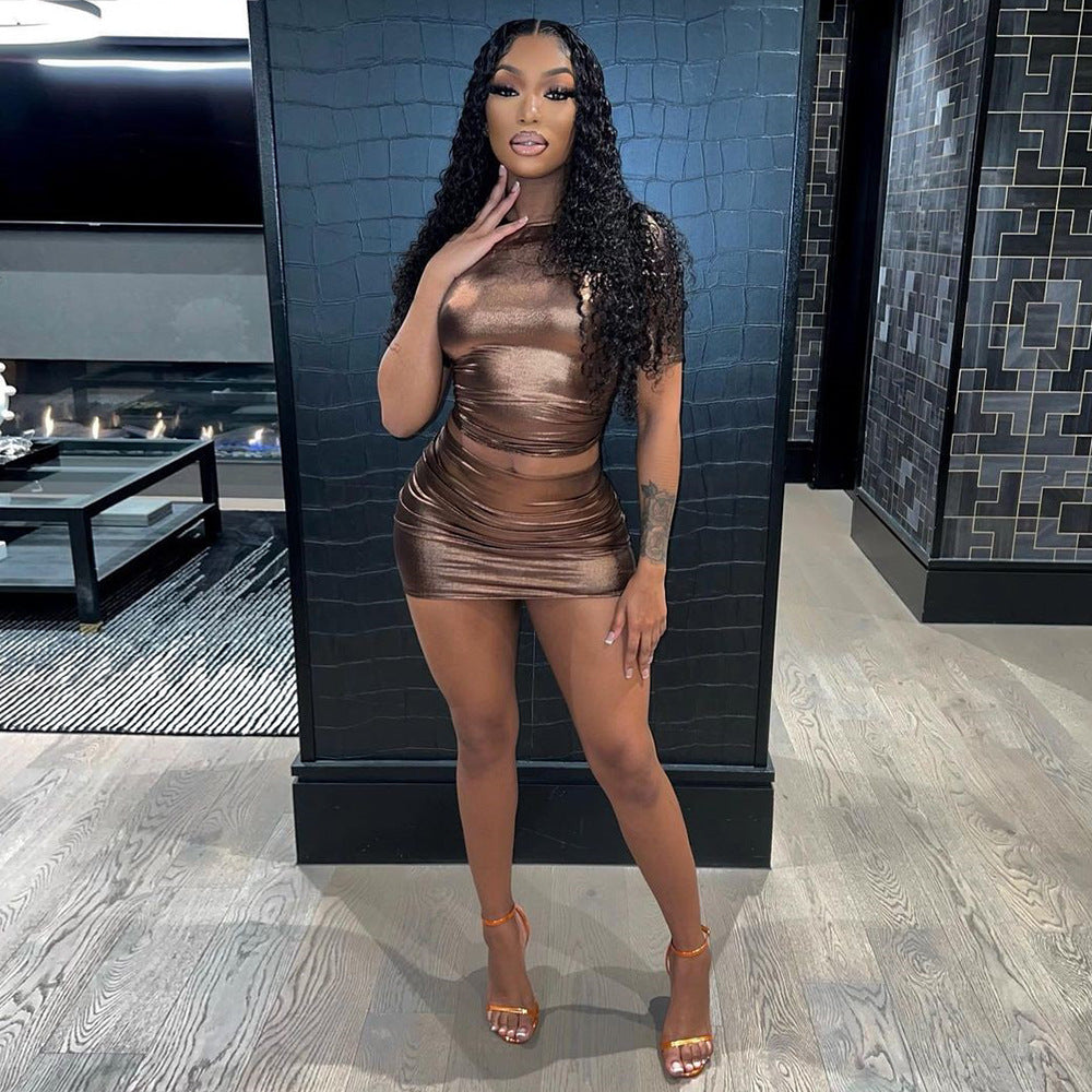 Women summer sexy Crop Top and Mini Skirt two-piece set 19