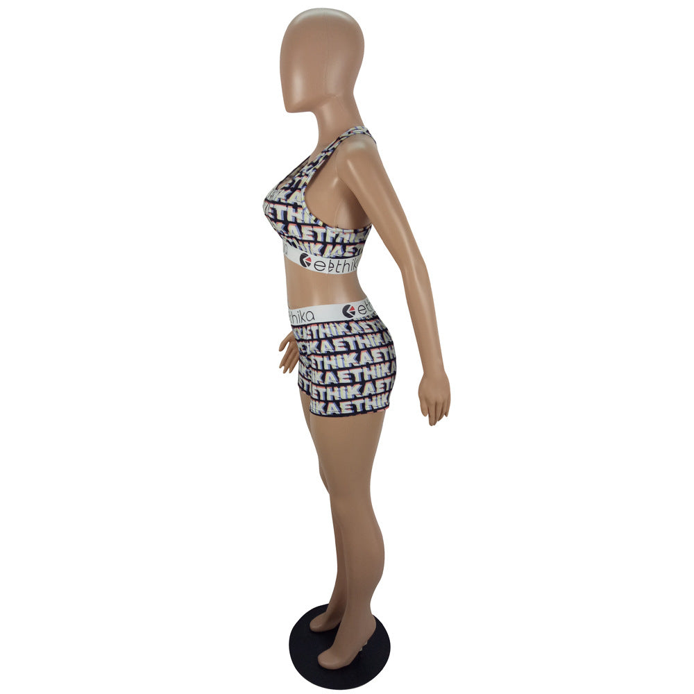 Women Summer Cartoon Printed Top and Shorts Two-piece Set 47