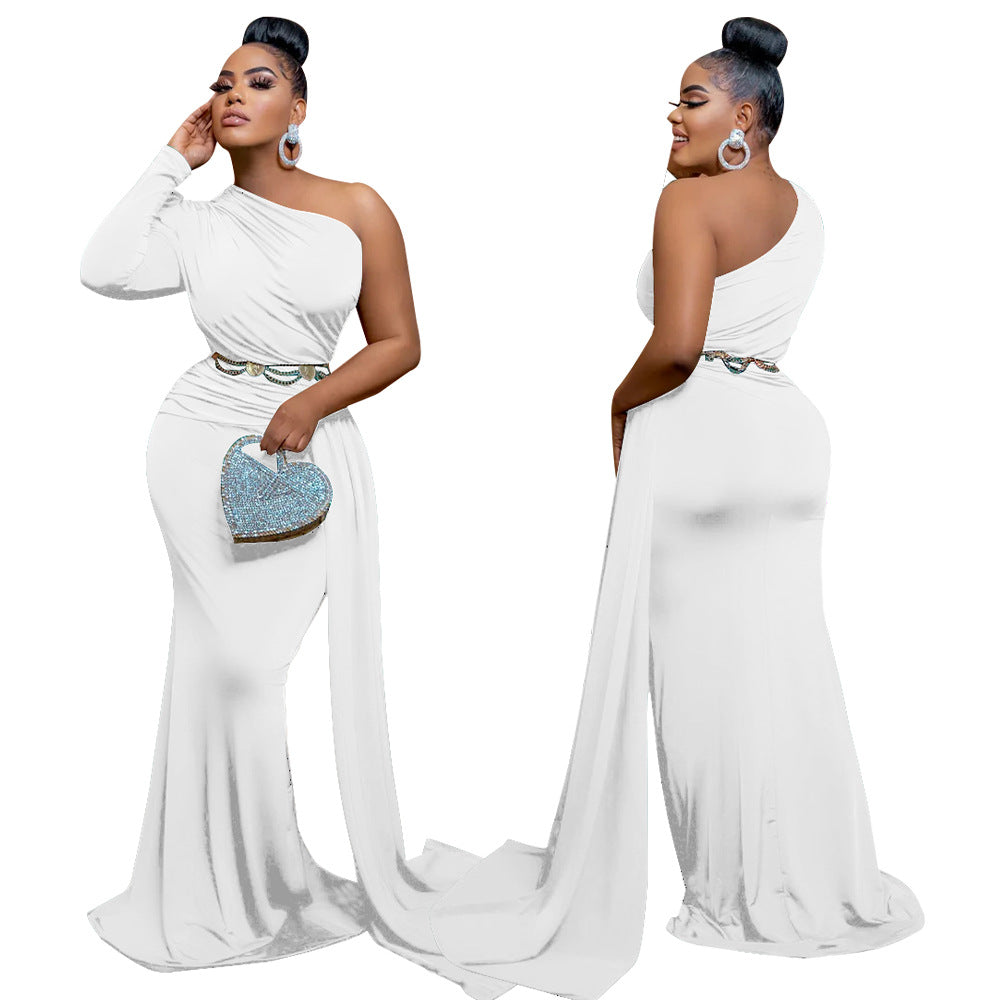 Women Slash Shoulder Maxi Dresses Evening Gowns 8