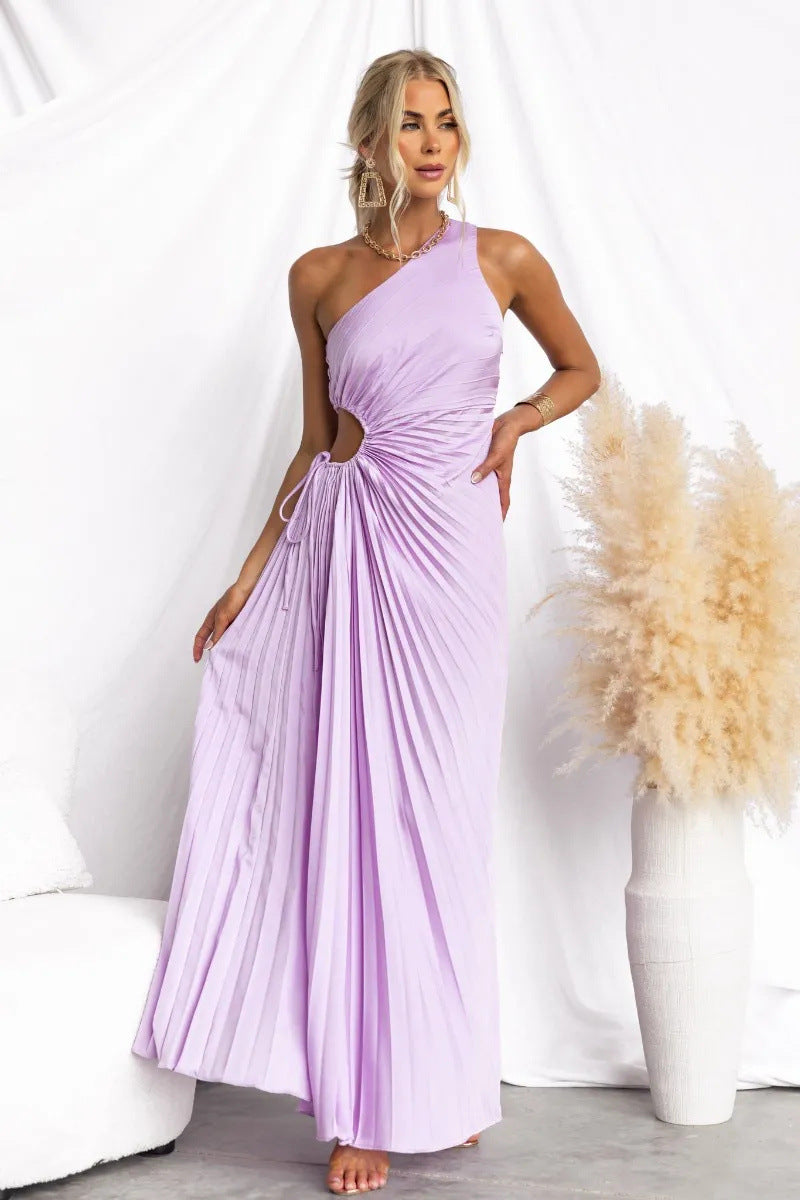 Women Elegant Hollow One Shoulder Dress 3