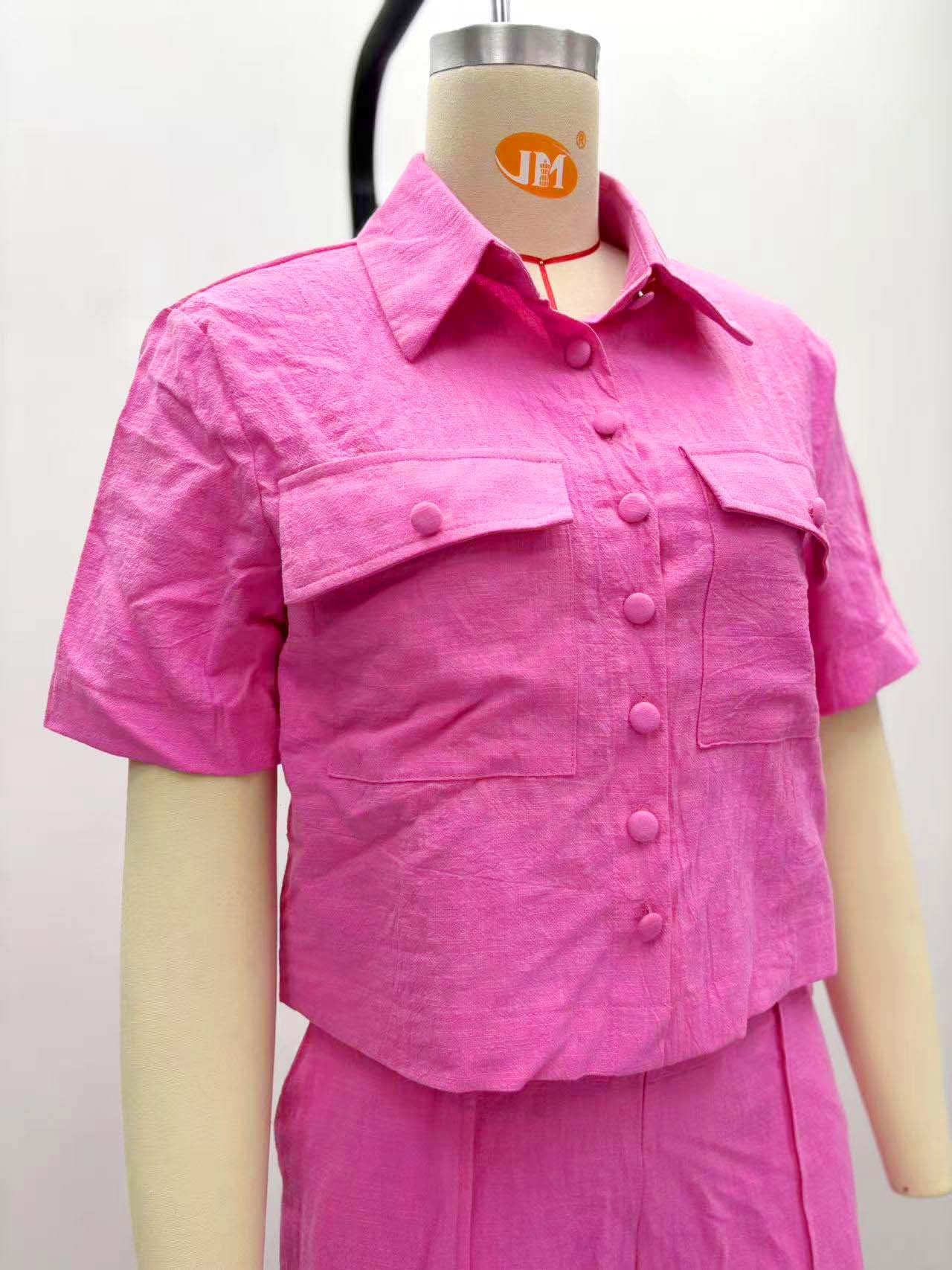 African Women career solid short-sleeved shirt with wide-leg pants two-piece set 14