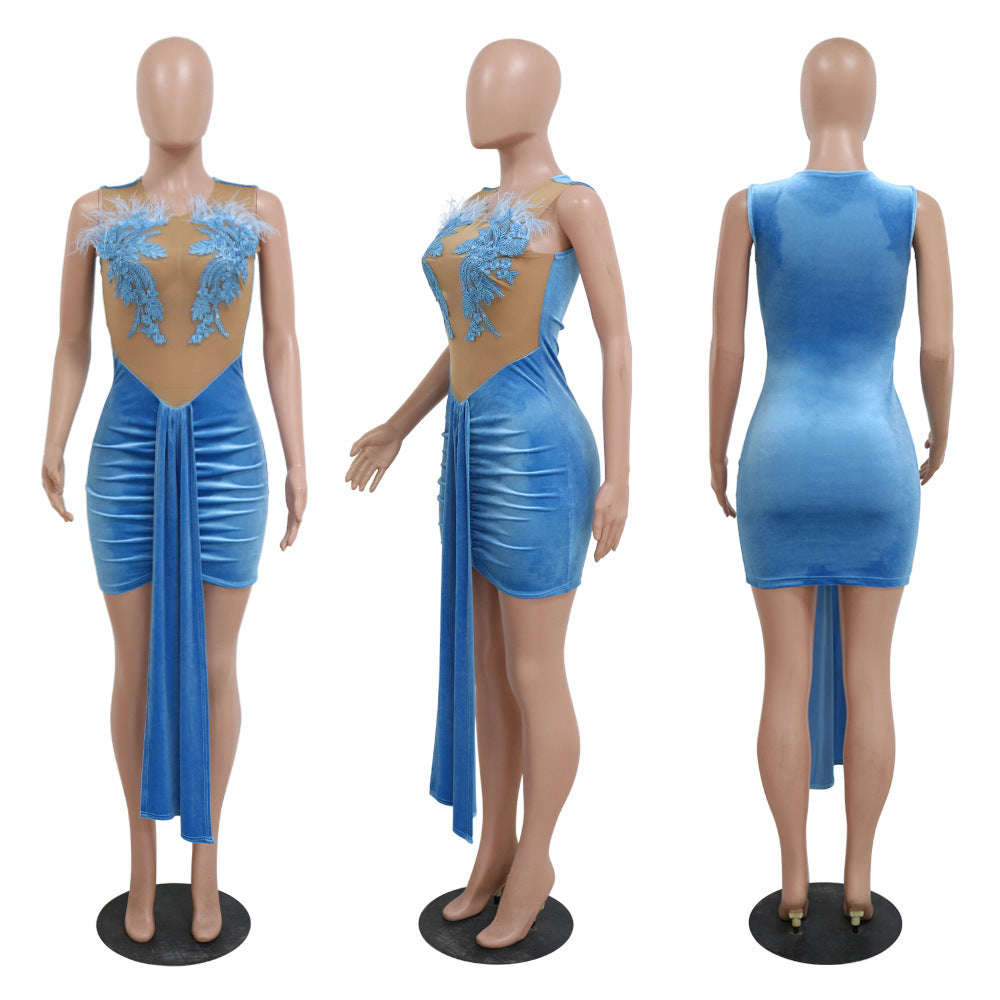 Women Sexy Strapless Dress See-Through Bodycon Party Dress 12