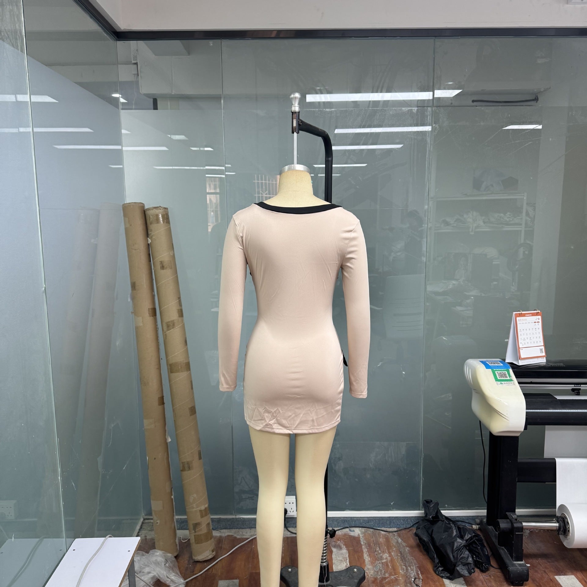 Long Sleeve Solid Color Summer Patchwork Mini Dress 8