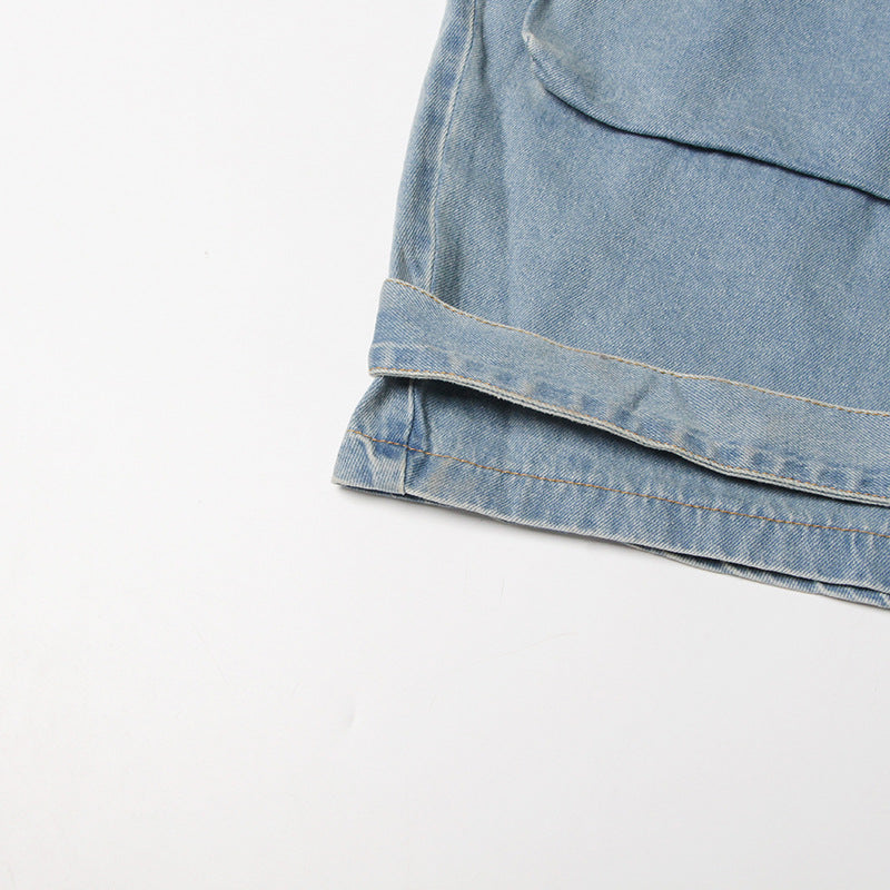 Women Street Style Strapless Pockets Denim Cargo Jumpsuit 12