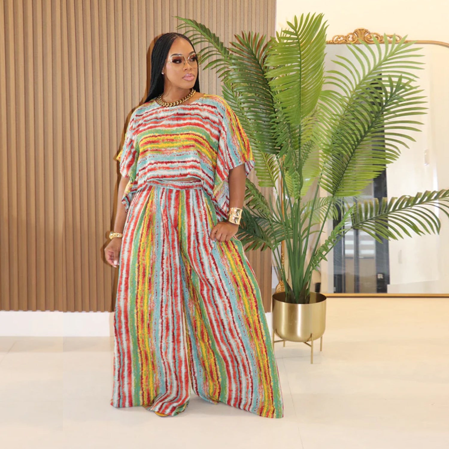 Women Casual Striped Top and Pants Two-Piece Set 4