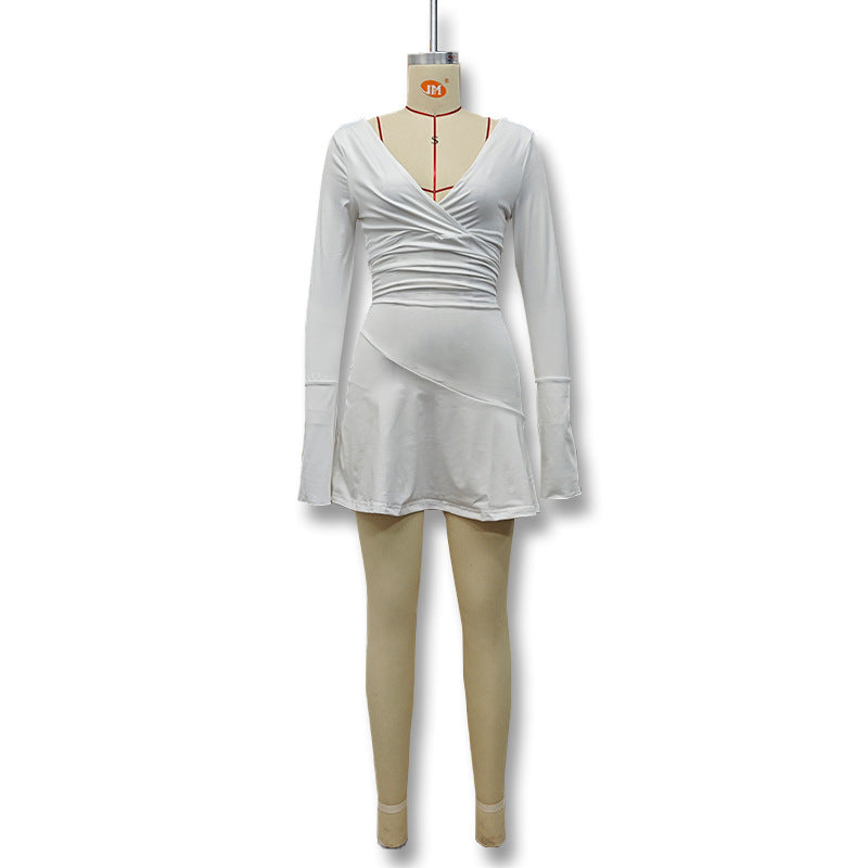 Women autumn deep v long sleeve sexy lace Backless Bodycon dress 13