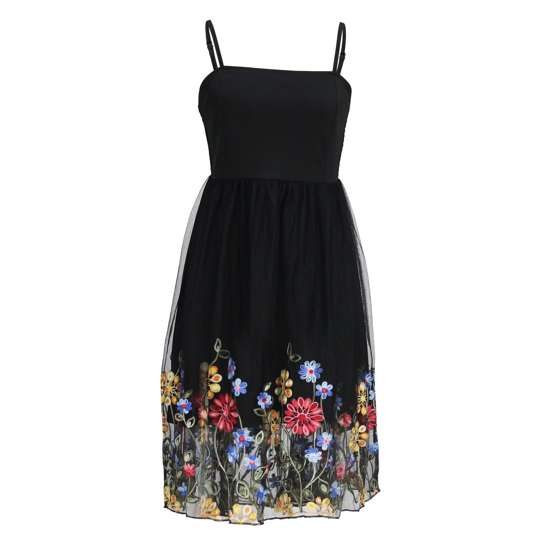 Women Elegant Solid Mesh Embroidered Dress 9