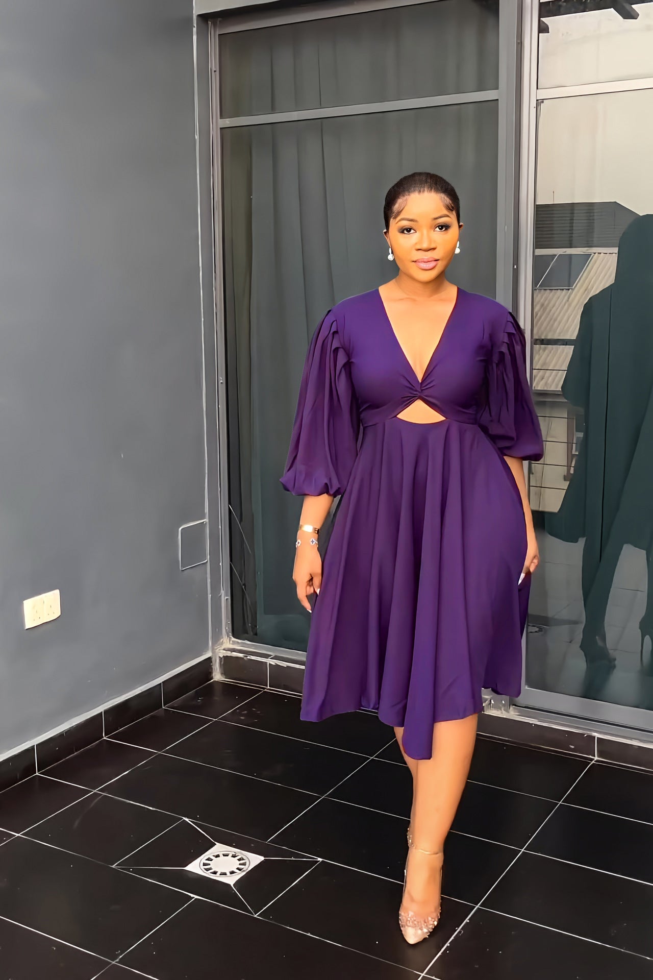 Women v-neck cutout dress 6