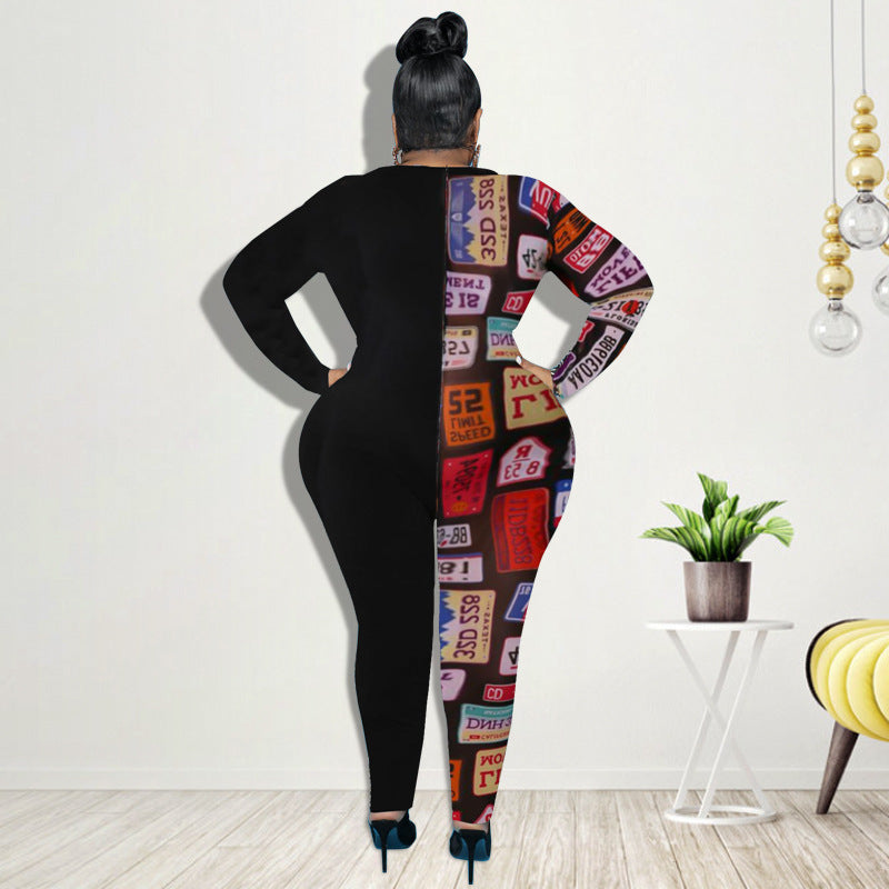 Plus Size Women Print Jumpsuit