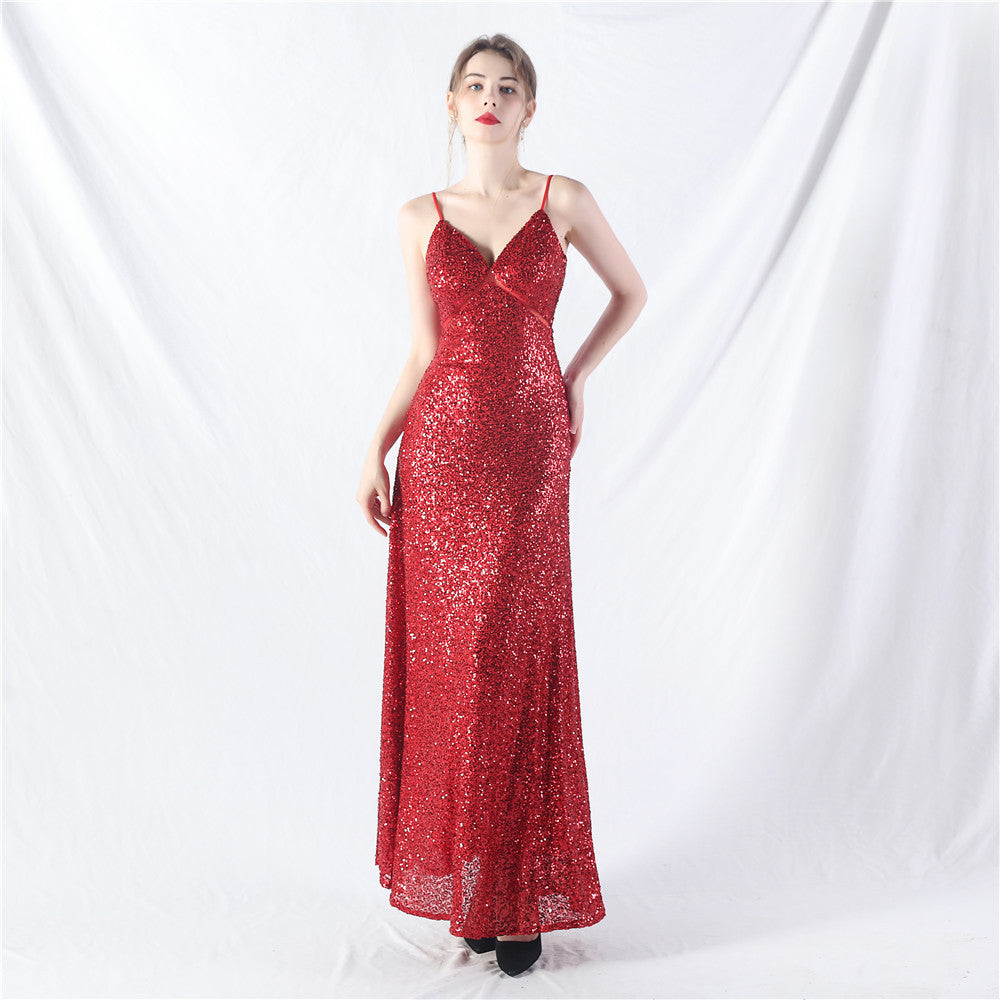 Elegant Strap V-Neck Sequined Evening Dress 12