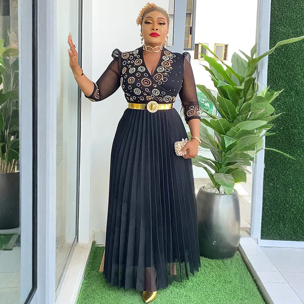 Beaded V-Neck Formal Party/Evening Dress African Plus Size Chic Elegant Dress for Women 5