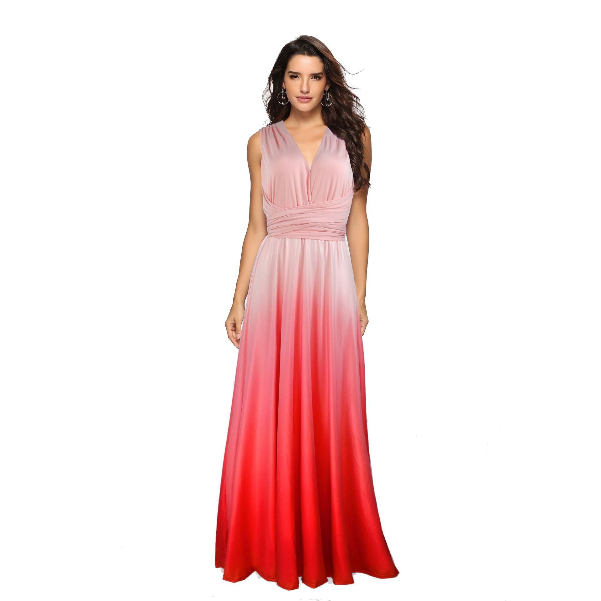 Women Sexy Gradient Crossover Backless Lace-Up Maxi Dress 14