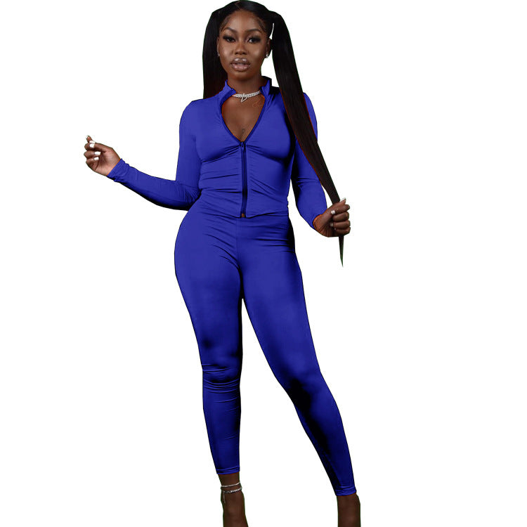 Women Fall Zipper Casual Sports Top and Two-piece trousers 10