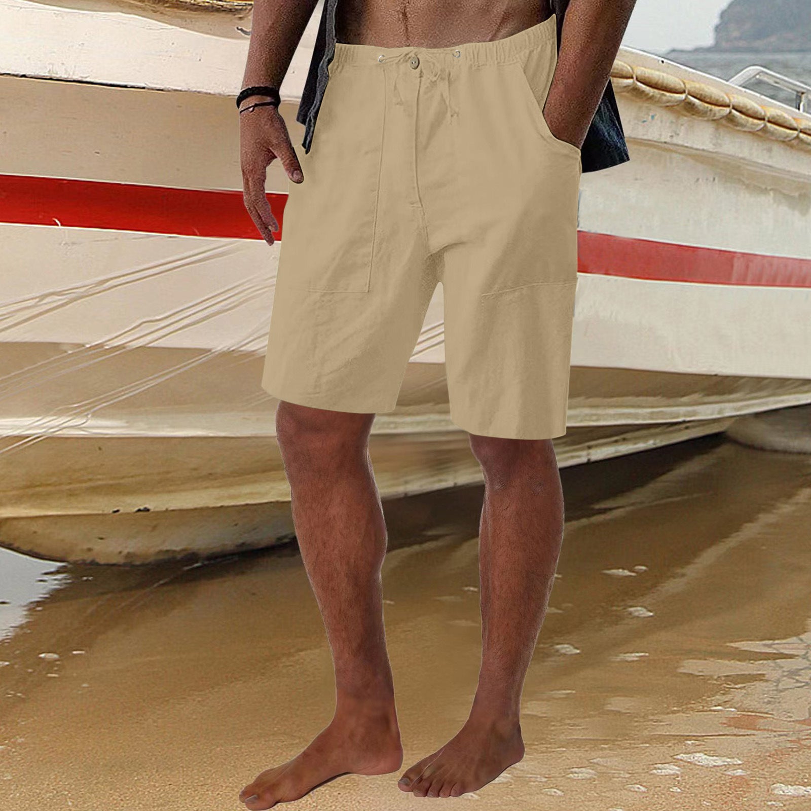 Men's Beach Casual Summer Stretch Drawstring Loose Pocket Shorts 21