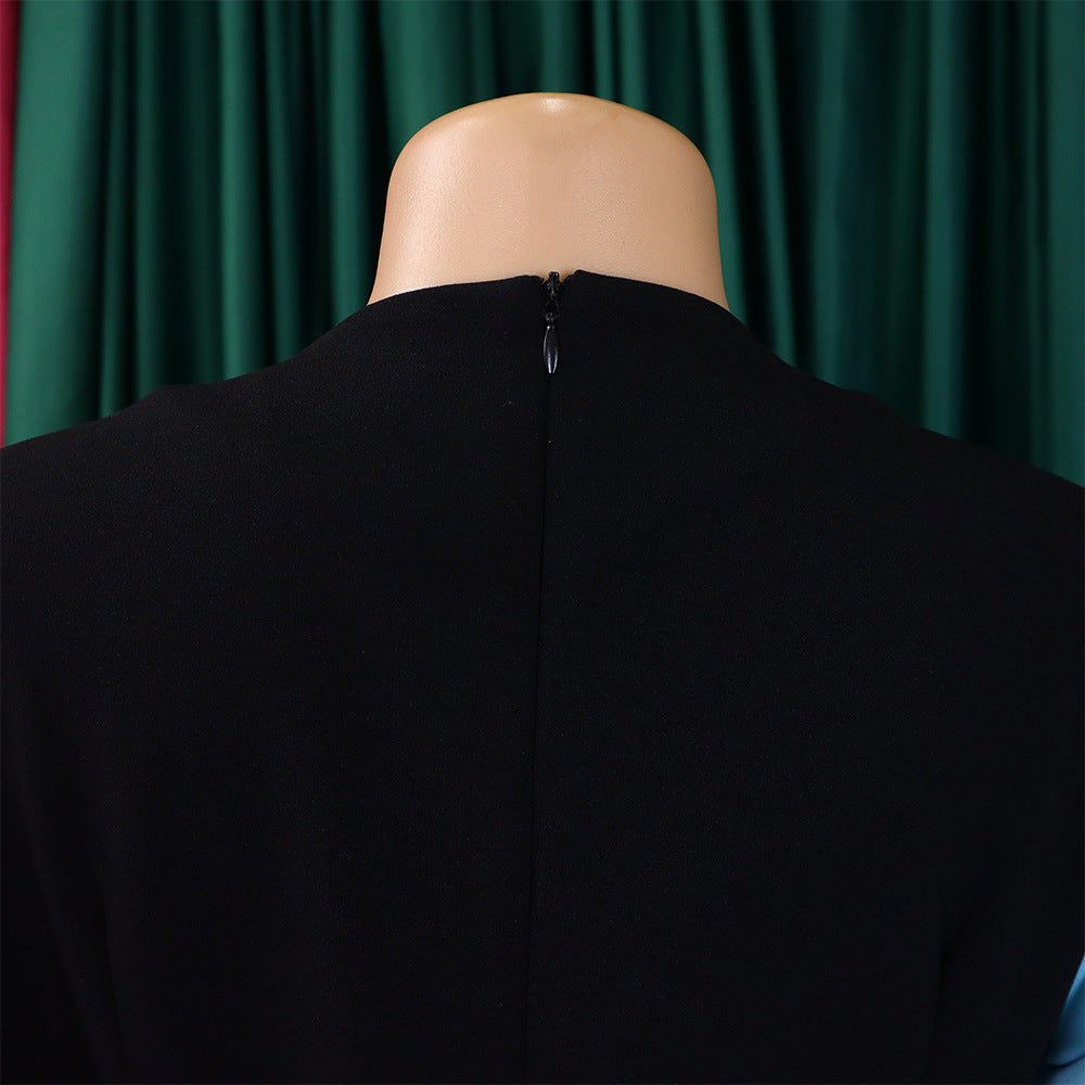 Africa Plus Size Women's Fashion Chic COLorblock Lace-Up Pleated Elegant Dress 28