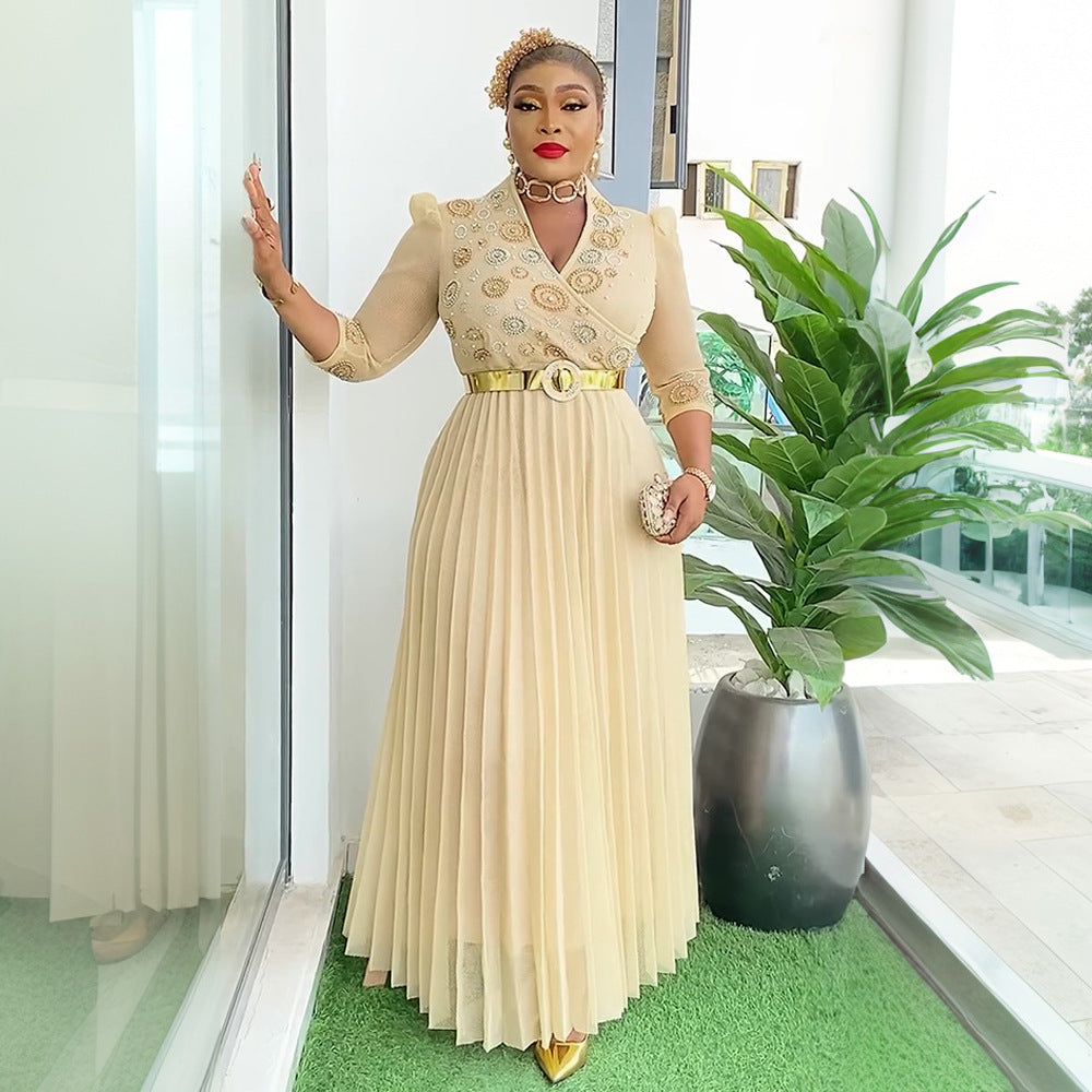 Beaded V-Neck Formal Party/Evening Dress African Plus Size Chic Elegant Dress for Women 6