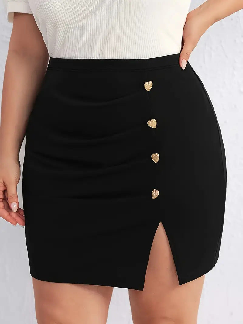 Women's High Waist Fashion Heart Shape Buttoned Plus Size Short Skirt 5