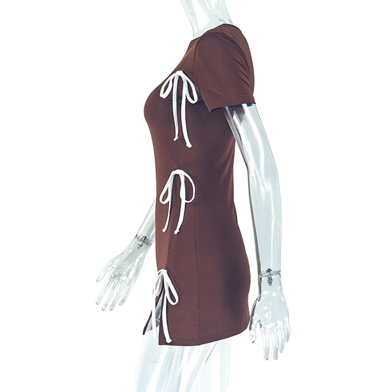 Women Pleated Solid Slit Waist Bodycon Dress 9