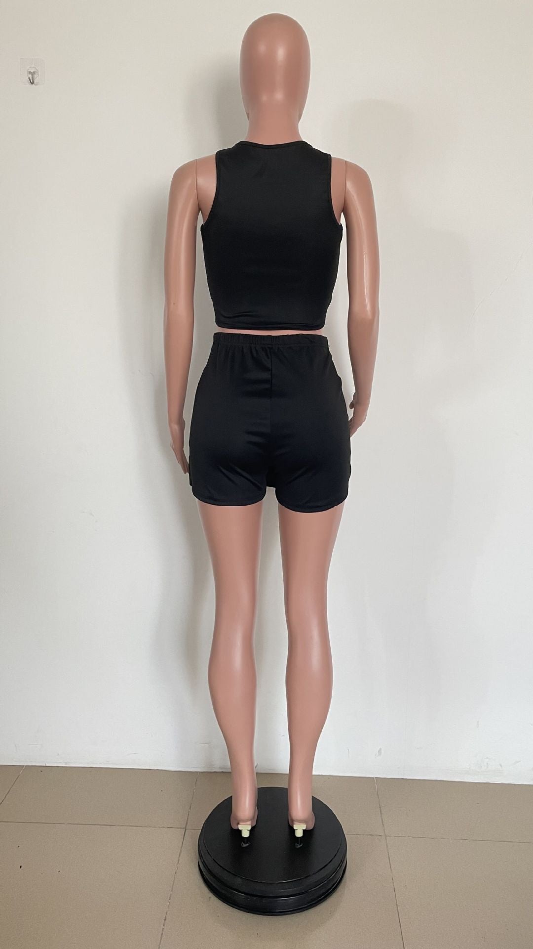 Women's sexy fashion black hollow vest Shorts two-piece set 7