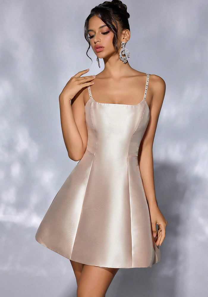 Women's Solid Color Strap Short Dress Sexy Low Back Gown Sleeveless A-line Evening Dress