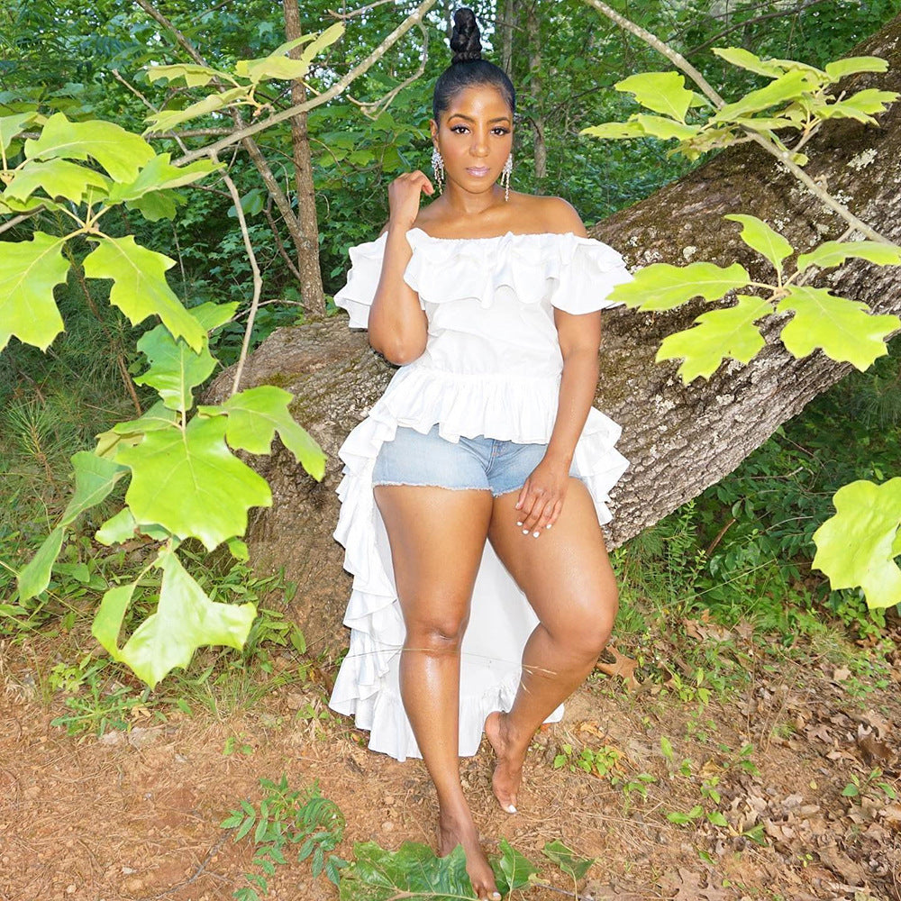 Women Off Shoulder Ruffle Solid Tuxedo Skirt 5