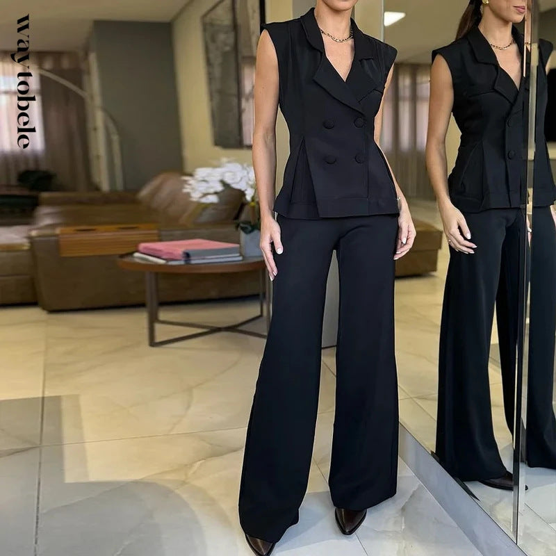 Women summer Solid vest and trousers two-piece set 3