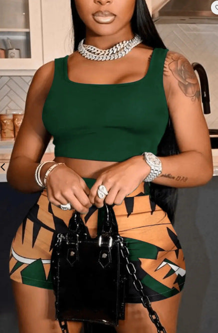 Casual Ladies' Hawaiian Beach Holidays Digital Print Tank Shorts Two-Piece Set 9