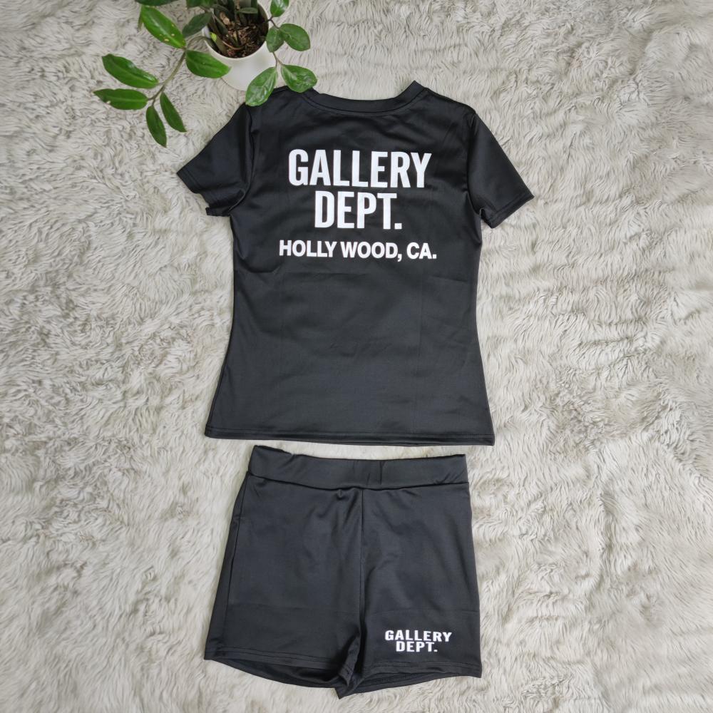 Women Clothing Summer Black Print Round Neck Short Sleeve Top and Shorts Two-Piece Set 5