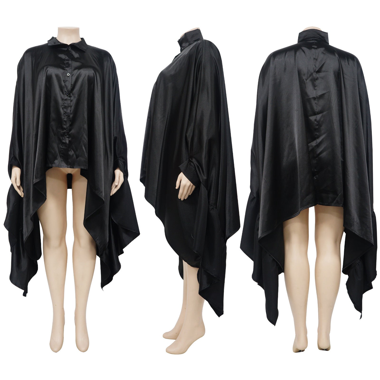 Women 's Autumn Pleated Long Solid Color Shawl Shirt 19